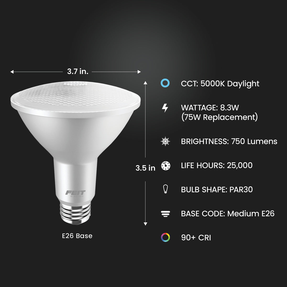 8.3W (75W Replacement) Daylight (5000K) E26 Base PAR30 Dimmable Enhance Reflector LED (2-Pack)