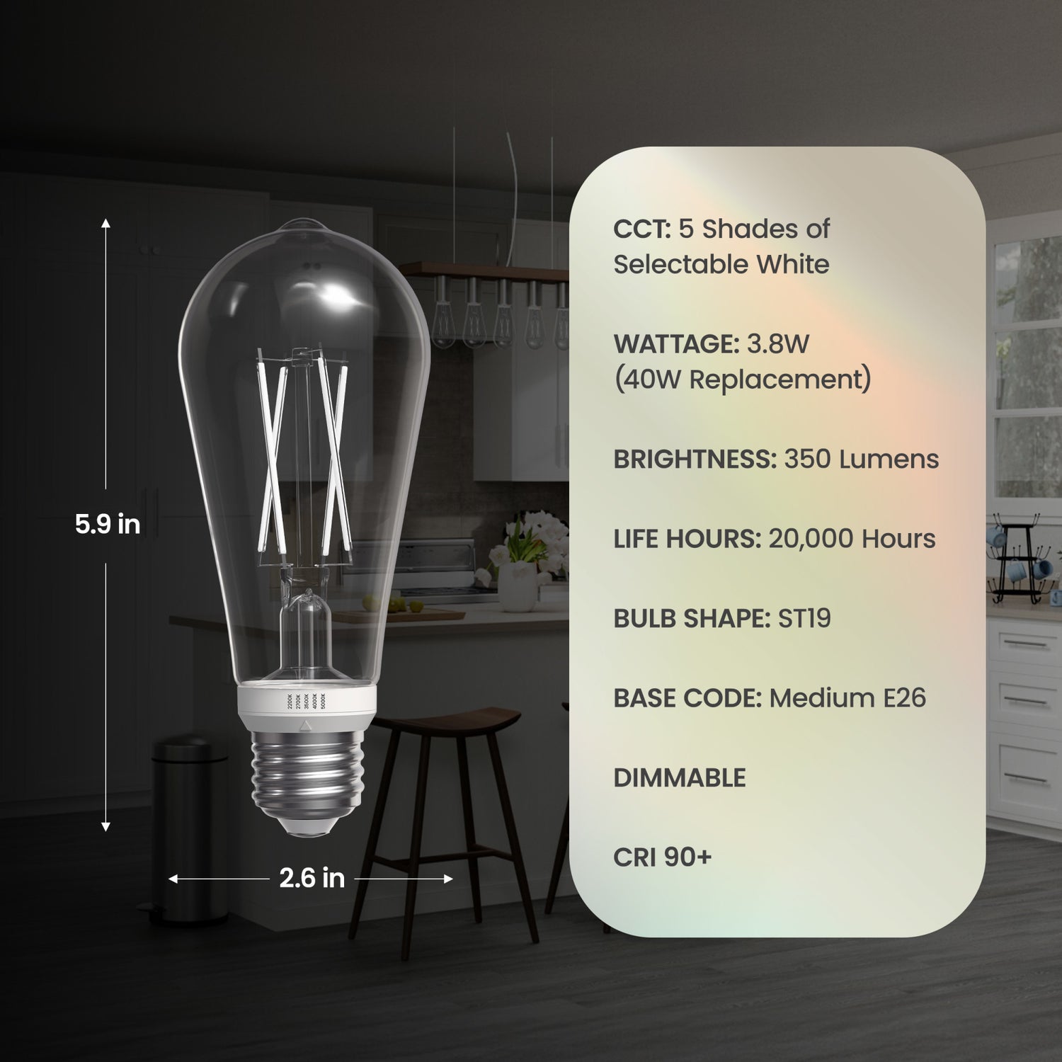 3.8W (40W Replacement) Twist & Select ST19 E26 Dimmable White Filament Clear Edison LED Bulb (2-Pack)