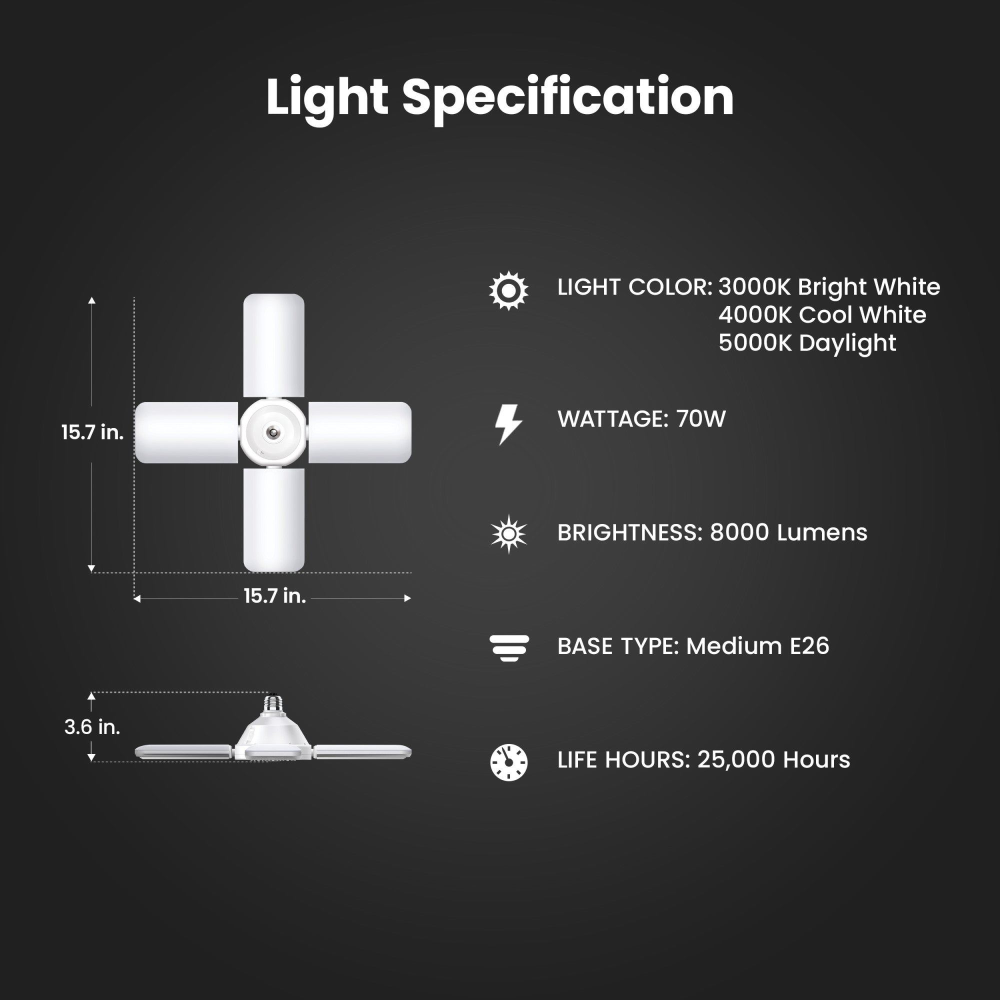 70W (400W Replacement) Selectable White Foldable LED High Output