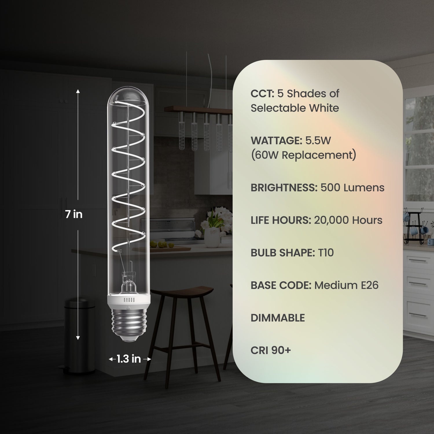5.5W (60W Replacement) Twist & Select T10 E26 Dimmable Designer Spiral White Filament LED Bulb