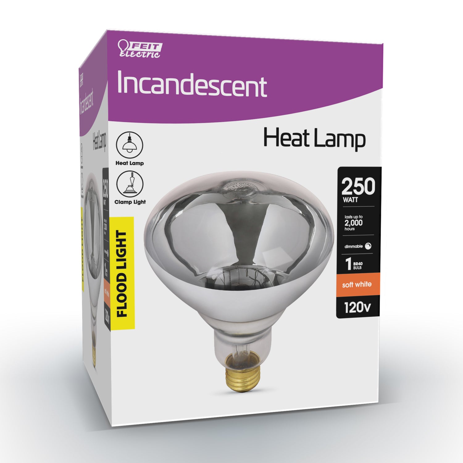 250W Clear Incandescent R40 Dimmable Heat Lamp Reflector