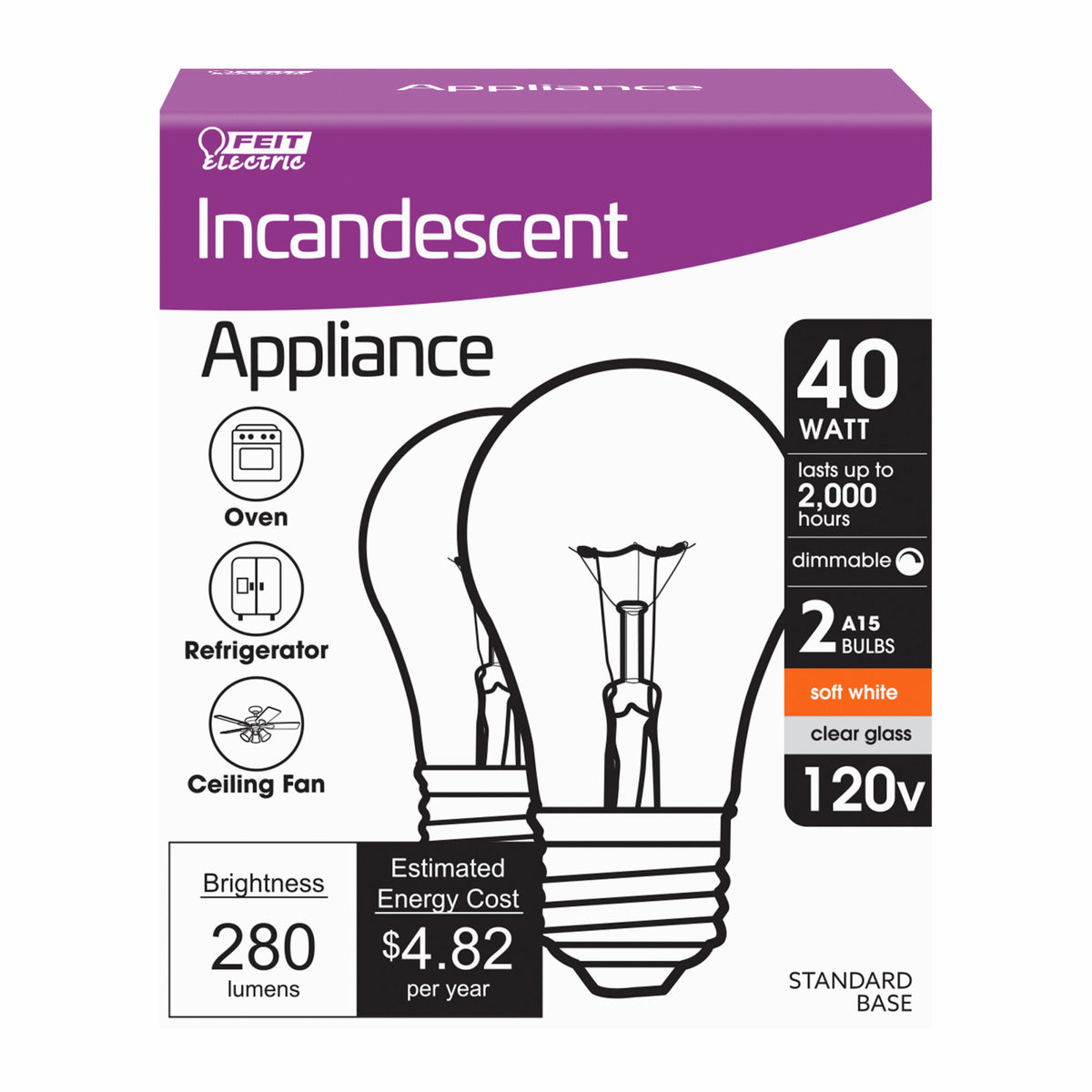 40W Soft White (2700K) E26 Base Clear A15 Dimmable Incandescent Light Bulb (2-Pack)