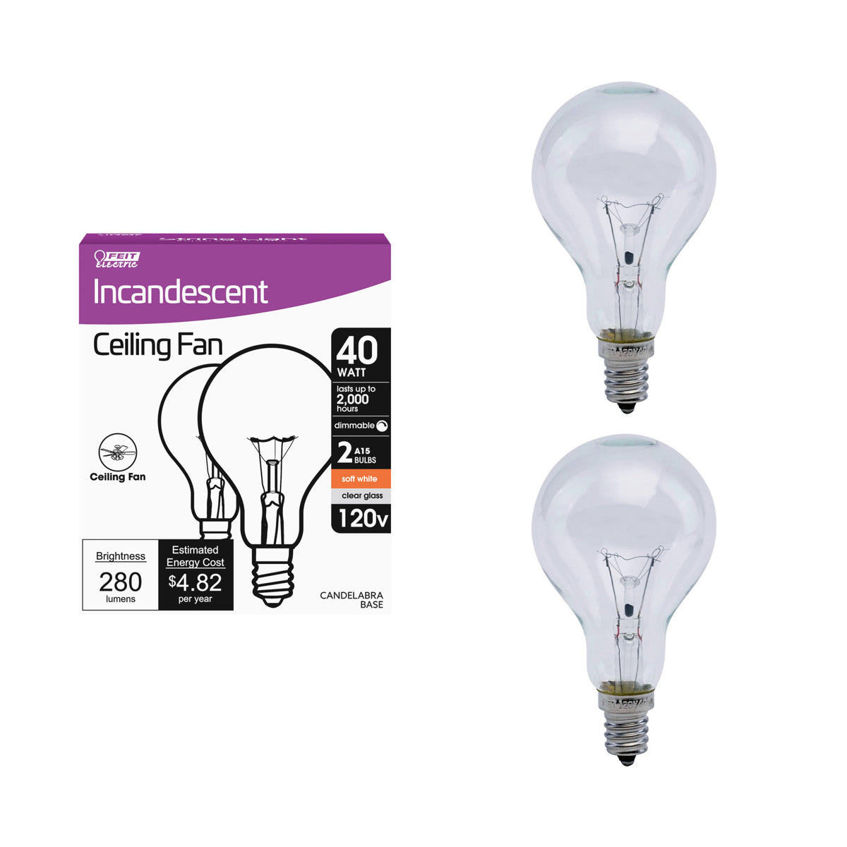 40W Soft White E12 Base Incandescent A15 Appliance Light Bulb (2-Pack)