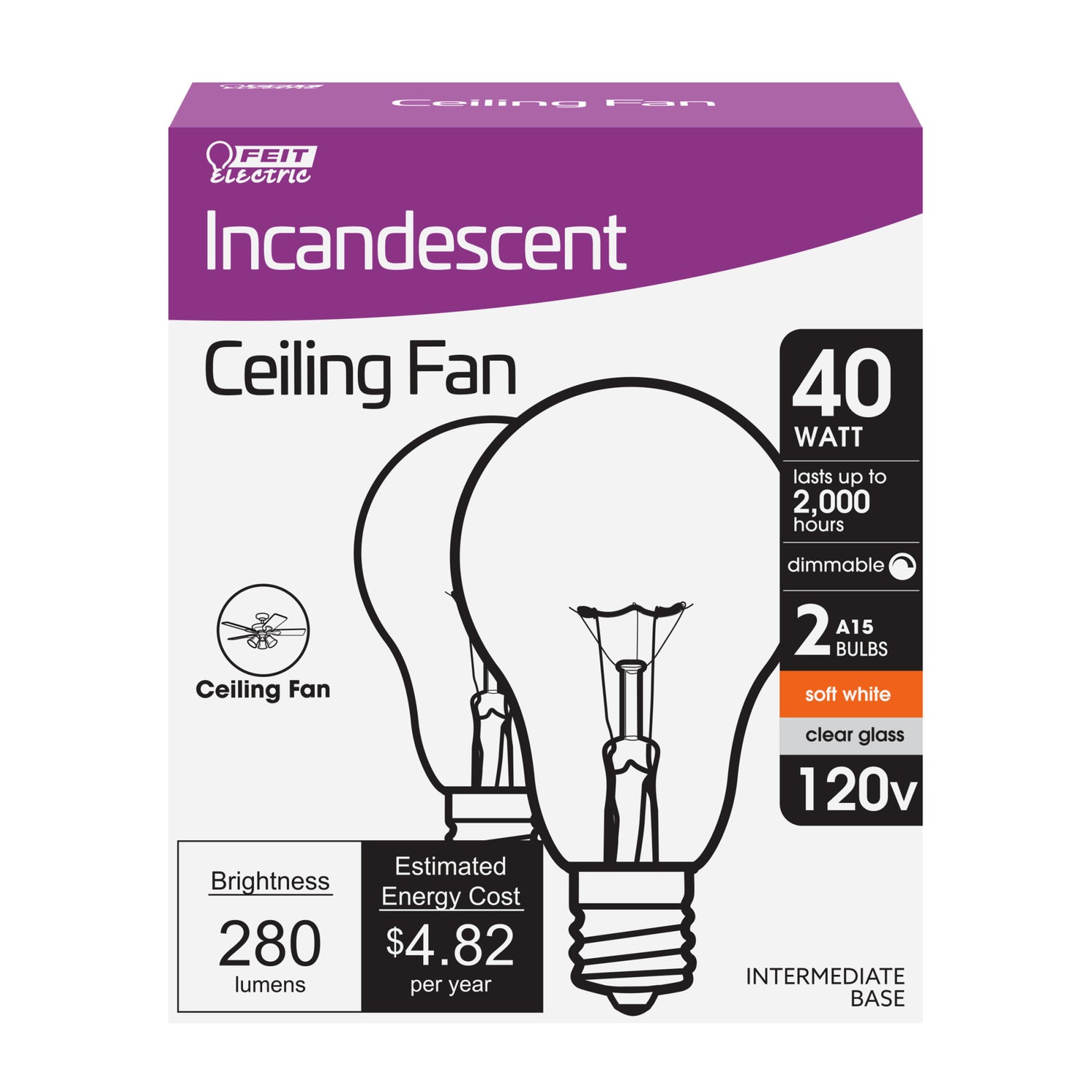 40W Soft White (2700K) E17 Base Incandescent A15 Light Bulb (2-Pack)