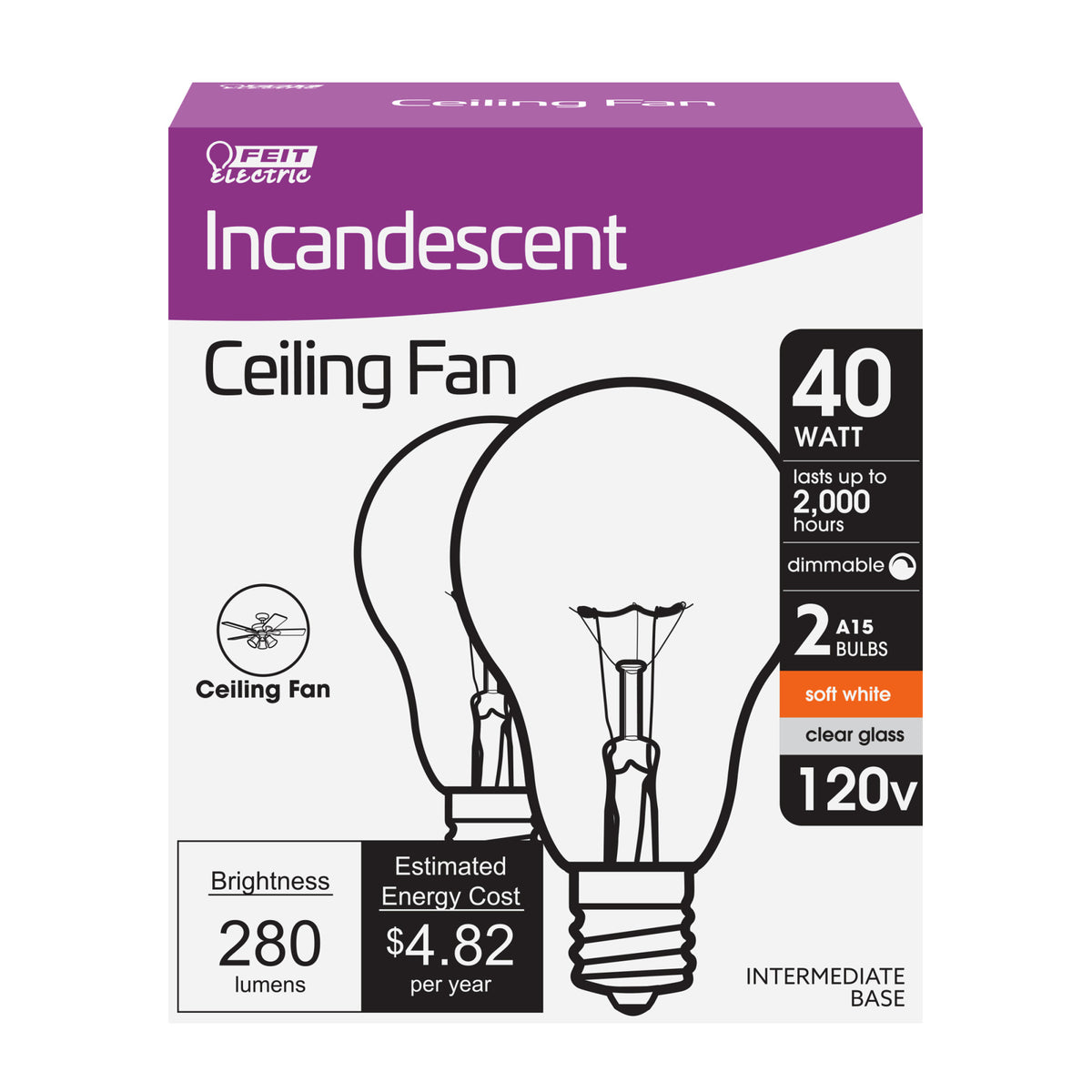 40W Soft White (2700K) E17 Base Incandescent A15 Light Bulb (2-Pack)
