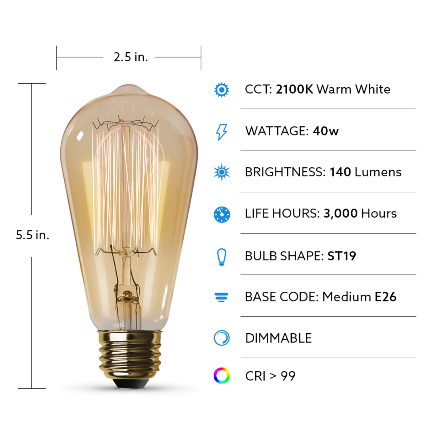 40W Warm White (2100K) Amber Glass Incandescent Light Bulb
