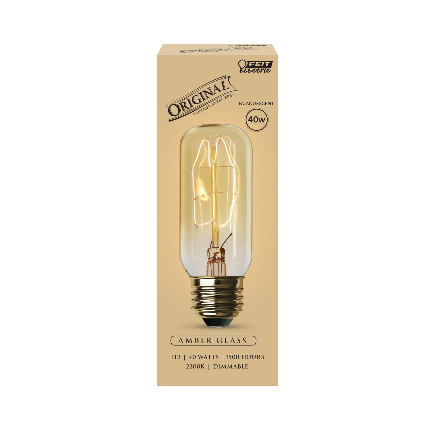 40W T12 E26 Dimmable Filament Amber Glass Vintage Edison Incandescent Light Bulb, Warm White