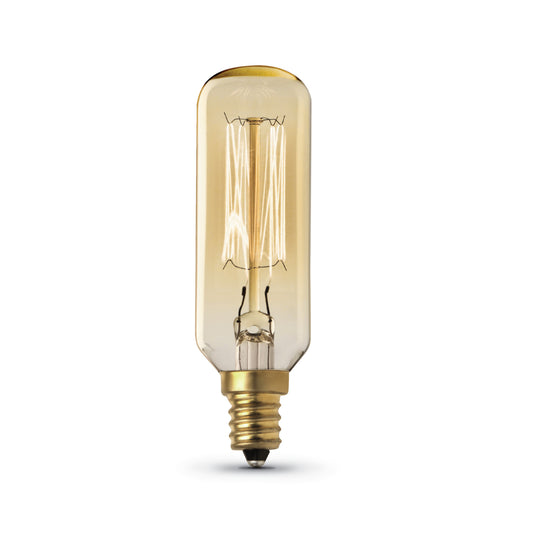 40W Replacement T8 E12 Dimmable Filament Amber Glass Vintage Edison Incandescent Light Bulb, Soft White (2-Pack) - Feit Electric