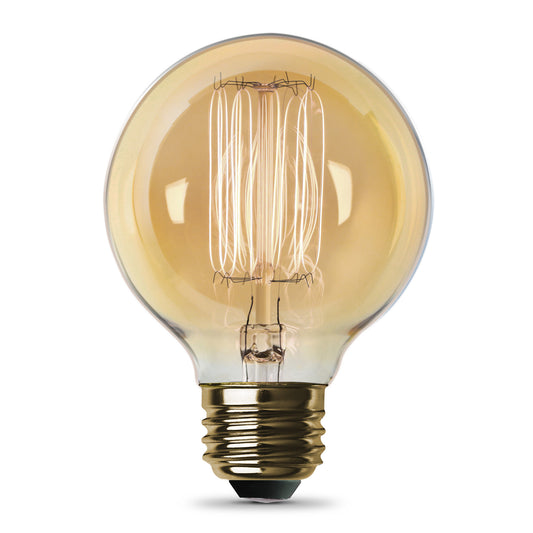 60W Replacement G25 E26 Dimmable Filament Amber Glass Vintage Edison Incandescent Light Bulb, Warm White - Feit Electric