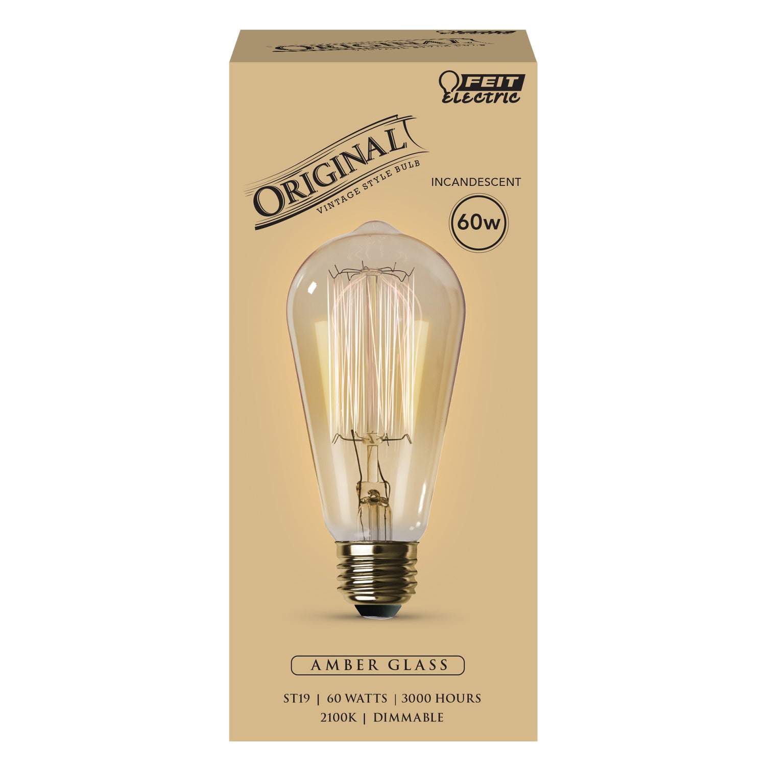 60W Replacement ST19 E26 Dimmable Filament Amber Glass Vintage Edison Incandescent Light Bulb, Warm White