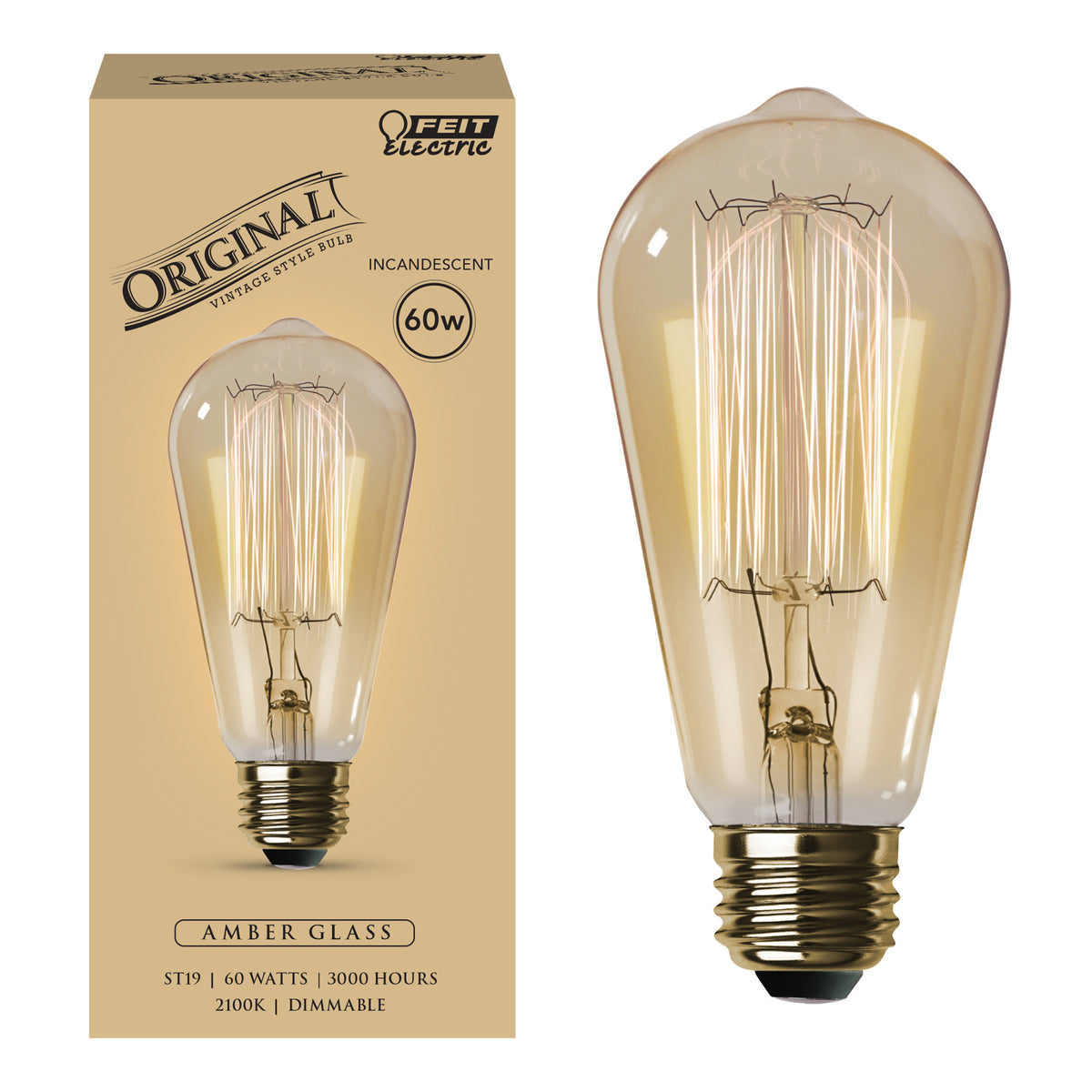 60W Replacement ST19 E26 Dimmable Filament Amber Glass Vintage Edison Incandescent Light Bulb, Warm White