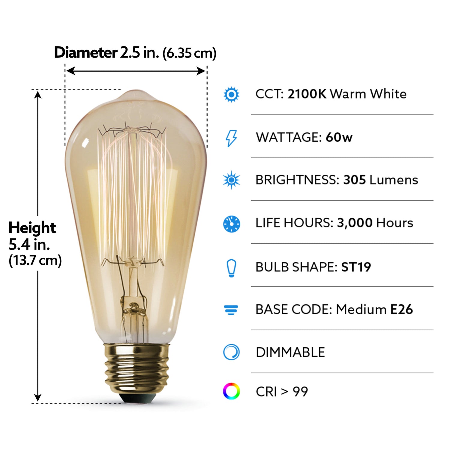 60W Replacement ST19 E26 Dimmable Cage Filament Amber Glass Vintage Edison Incandescent Light Bulb, Warm White (6-Pack)