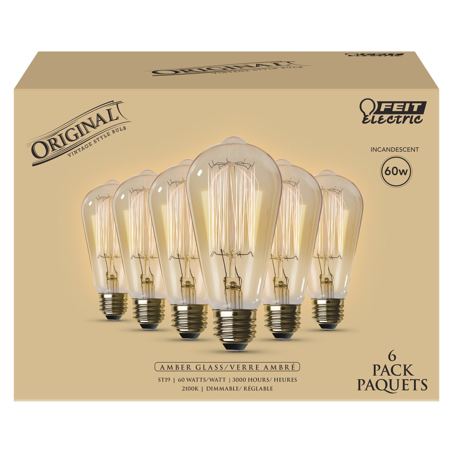 60W Replacement ST19 E26 Dimmable Cage Filament Amber Glass Vintage Edison Incandescent Light Bulb, Warm White (6-Pack)