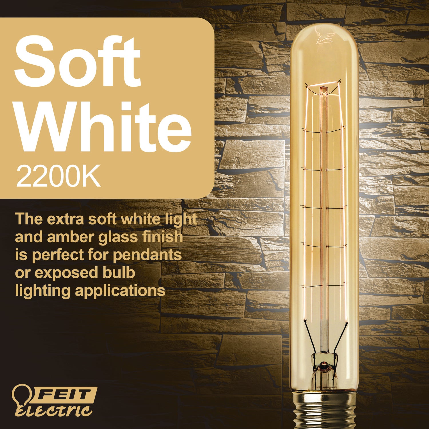 60W Replacement T10 E26 Dimmable Filament Amber Glass Vintage Edison Incandescent Light Bulb, Soft White