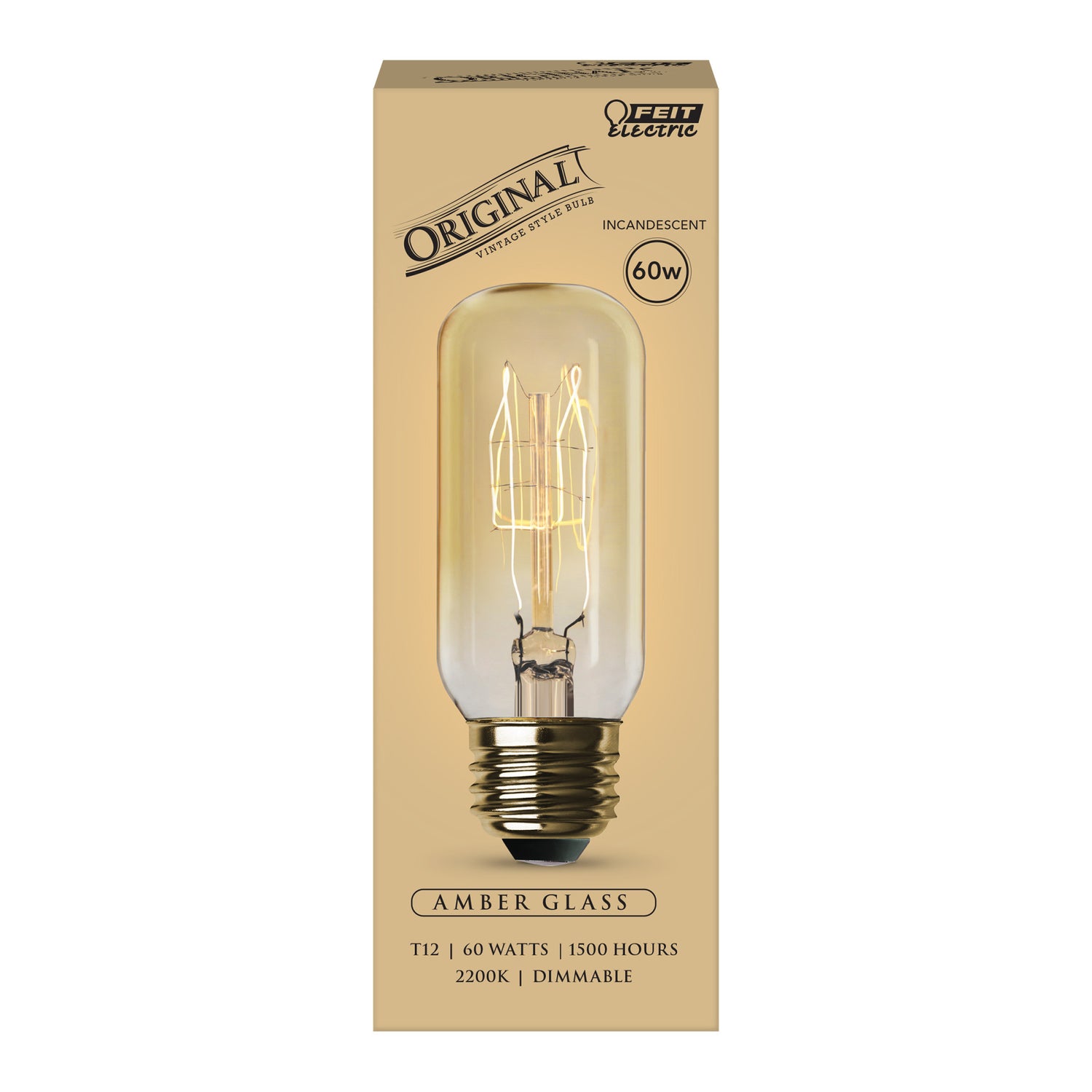60W Replacement T12 E26 Dimmable Filament Amber Glass Vintage Edison Incandescent Light Bulb, Warm White