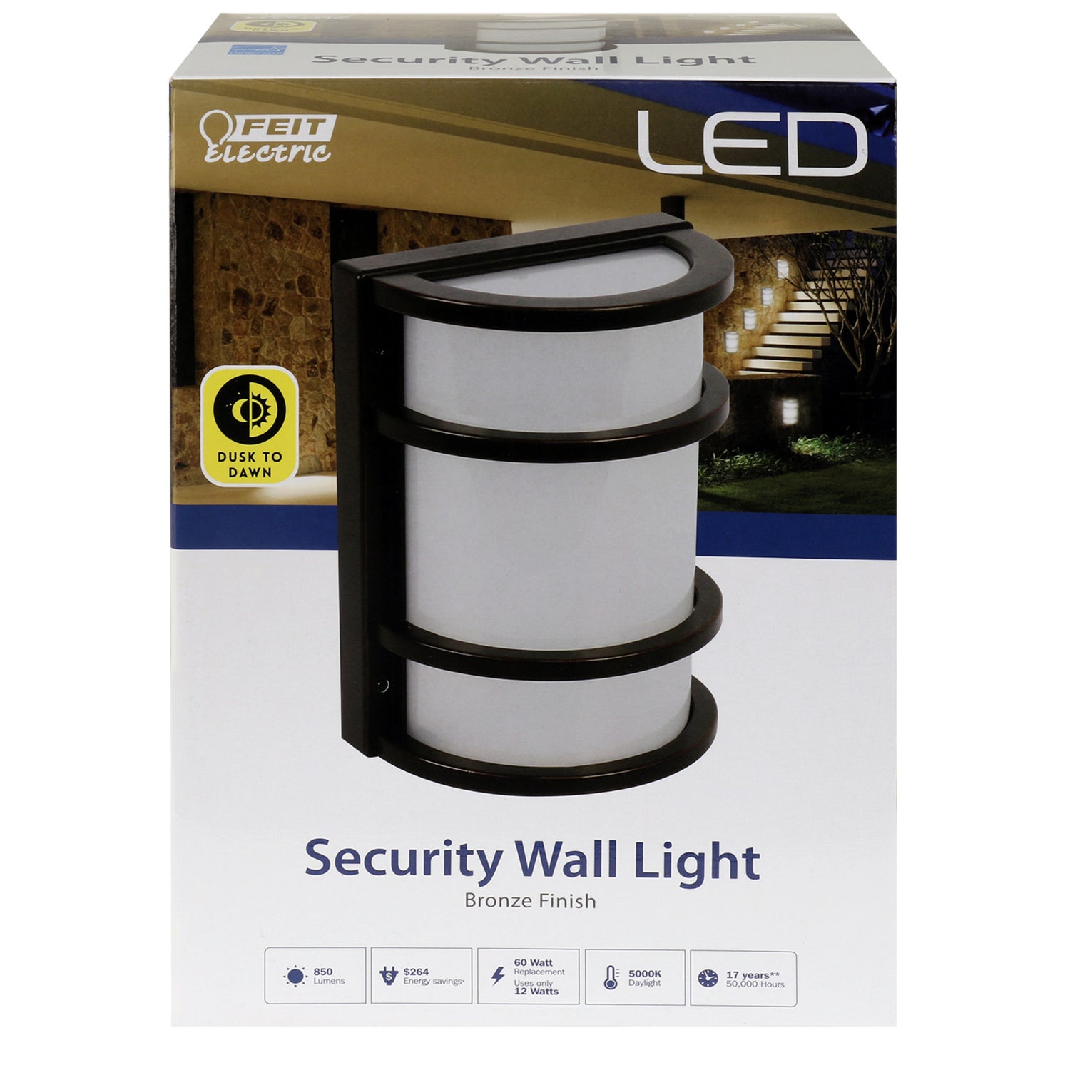 12W (60W Replacement) Daylight (5000K) Bronze LED Dusk to Dawn Security Wall Light
