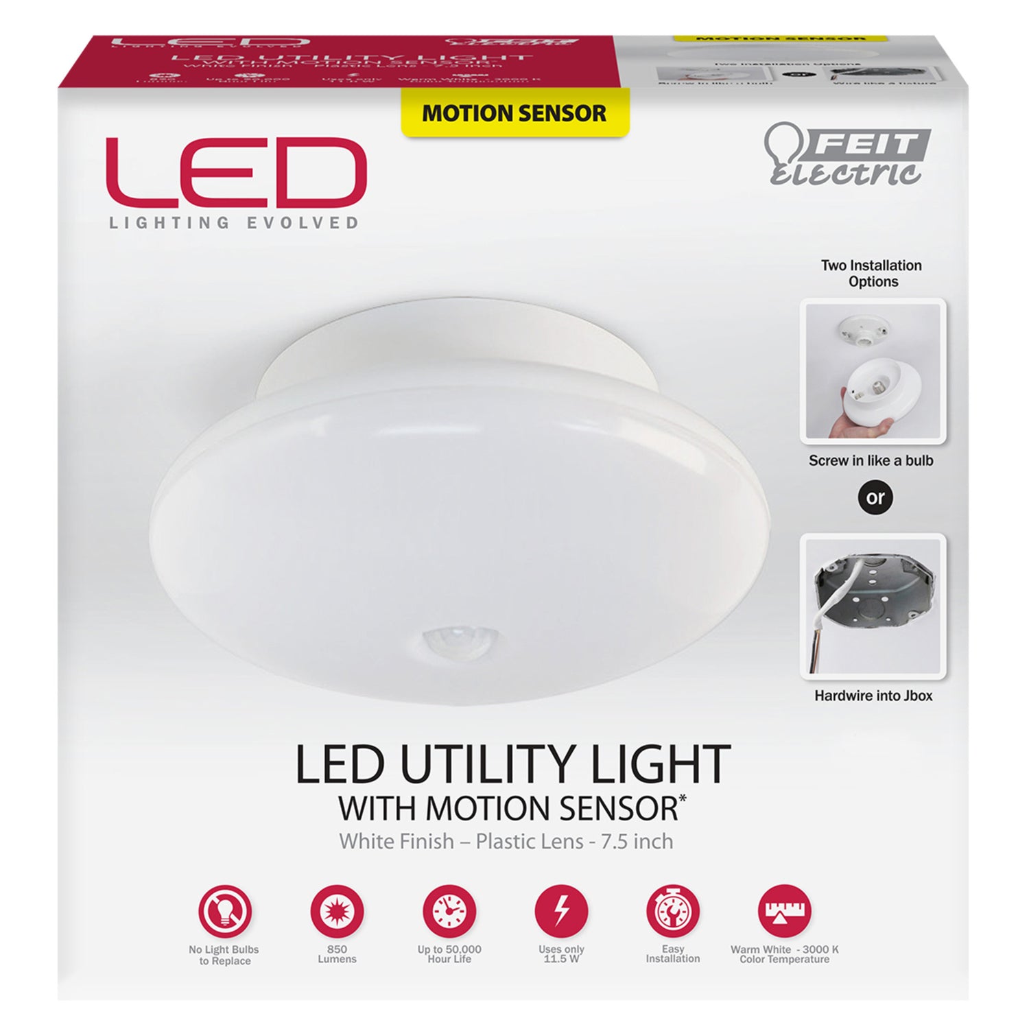 7.5 in. 11.5W Warm White (3000K) LED Ceiling Fixture with Motion Sensor