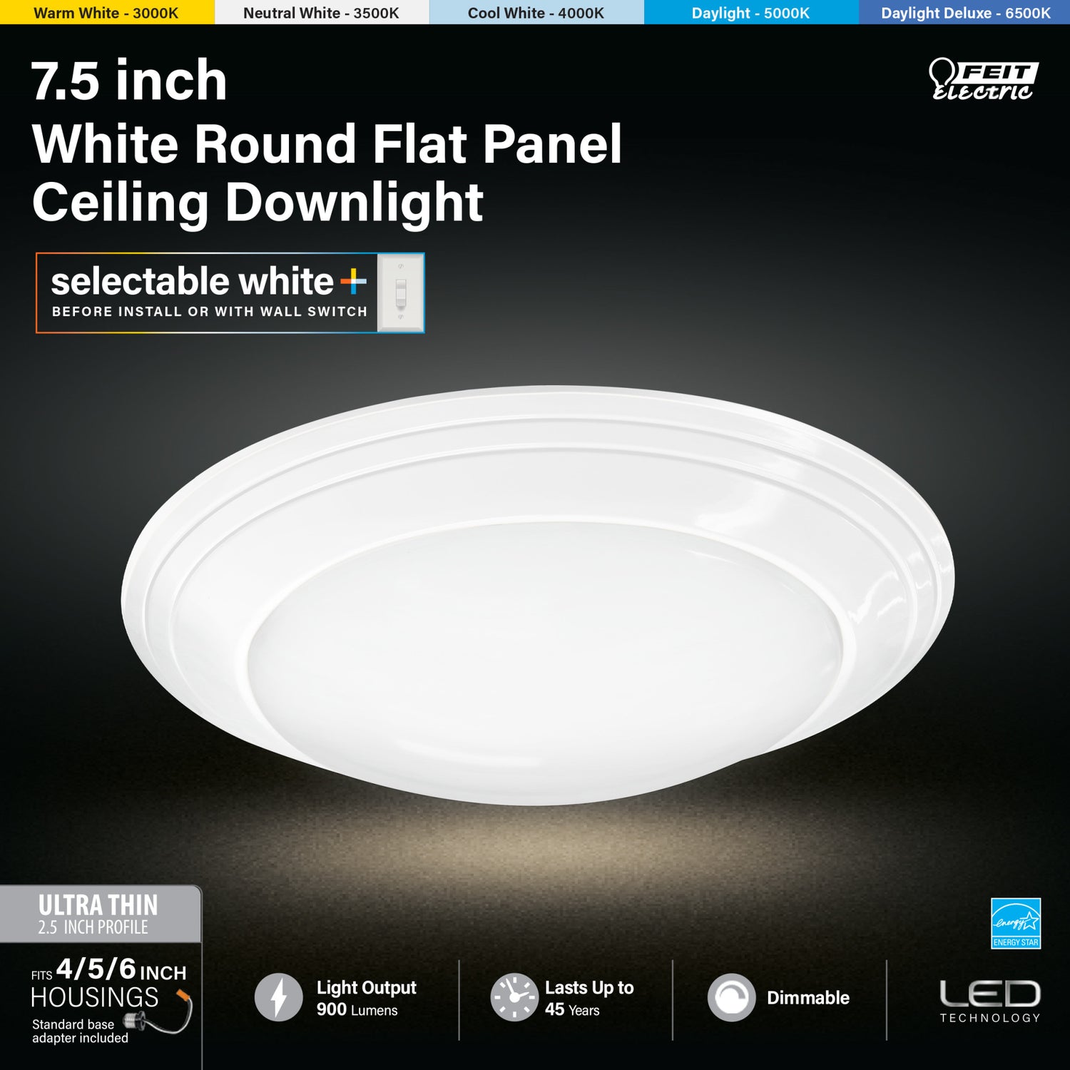 7.5 in. 12W (75W Replacement) Color Selectable Round LED Ceiling Downlight, White