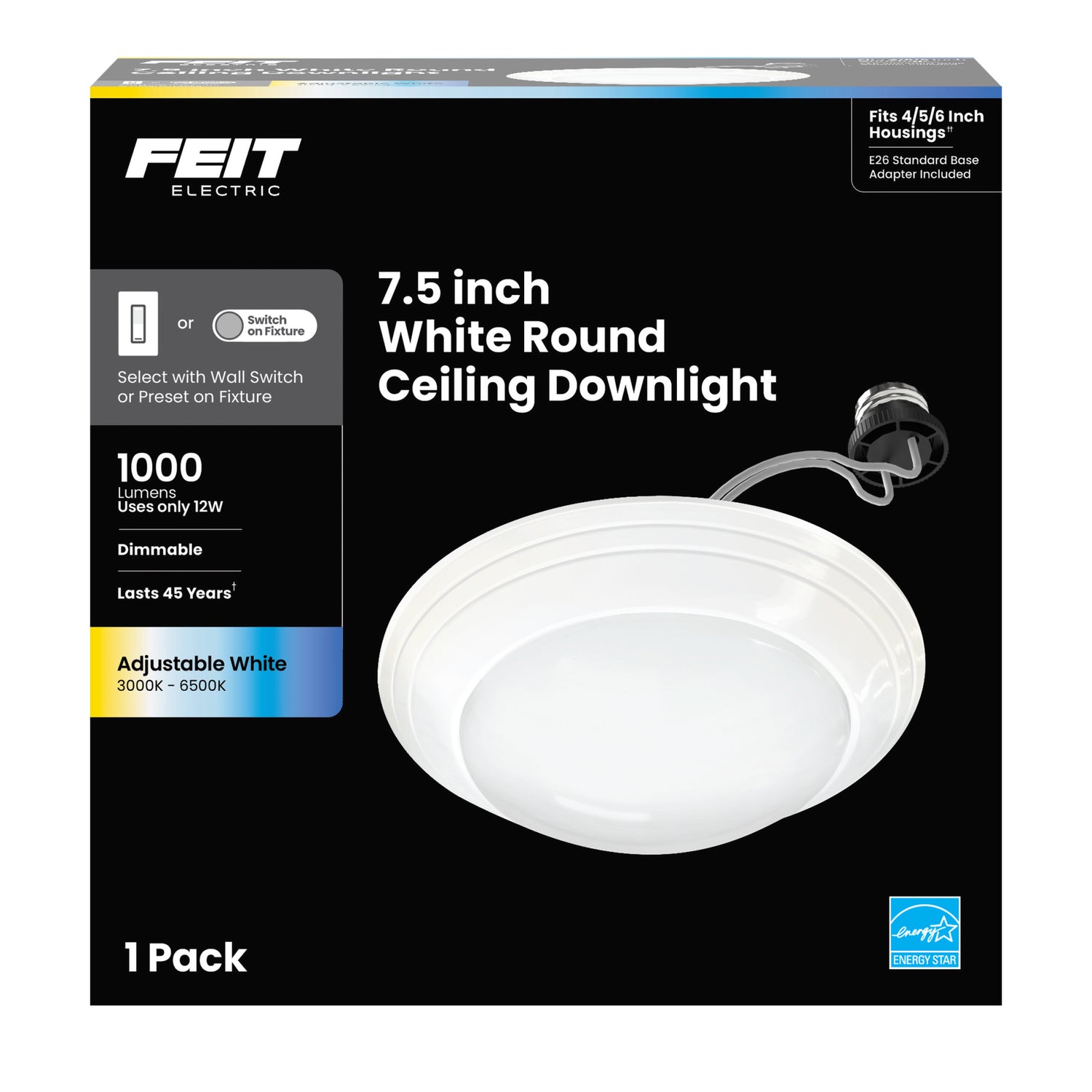 7.5 in. 12W (75W Replacement) Color Selectable Round LED Ceiling Downlight, White
