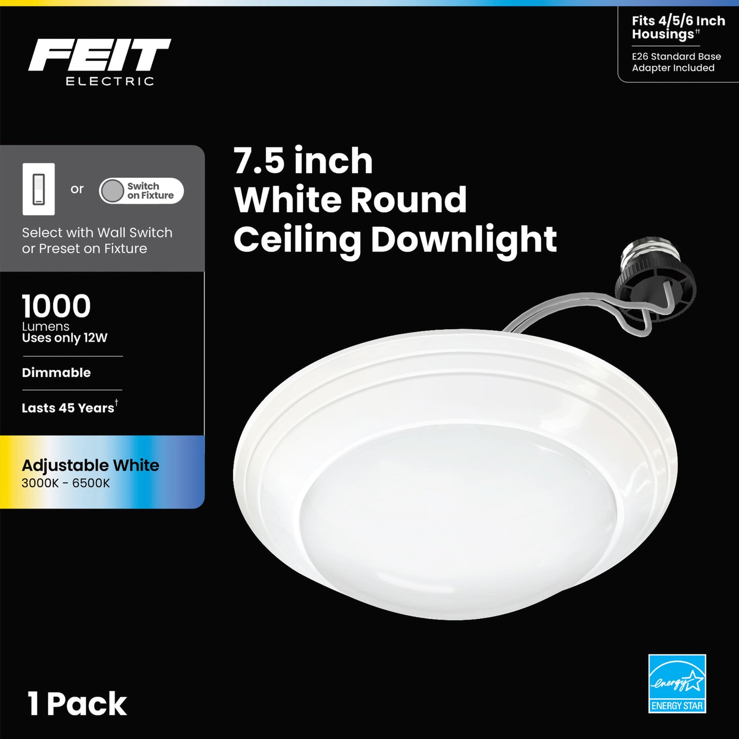 7.5 in. 12W (75W Replacement) Color Selectable Round LED Ceiling Downlight, White