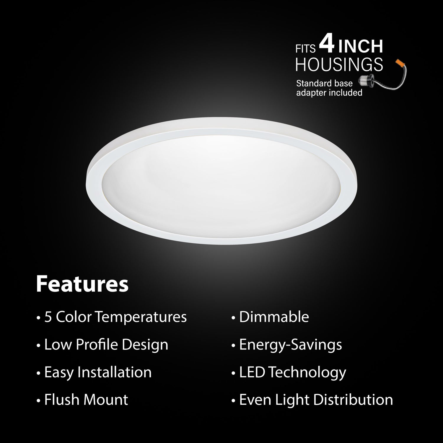 5 in. Round 7.2W (50W Replacement) Selectable White Dimmable LED Flat Panel Ceiling Downlight with Switch Mode, White