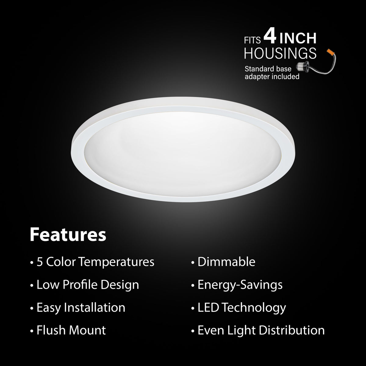 5 in. Round 7.2W (50W Replacement) Selectable White Dimmable LED Flat Panel Ceiling Downlight with Switch Mode, White