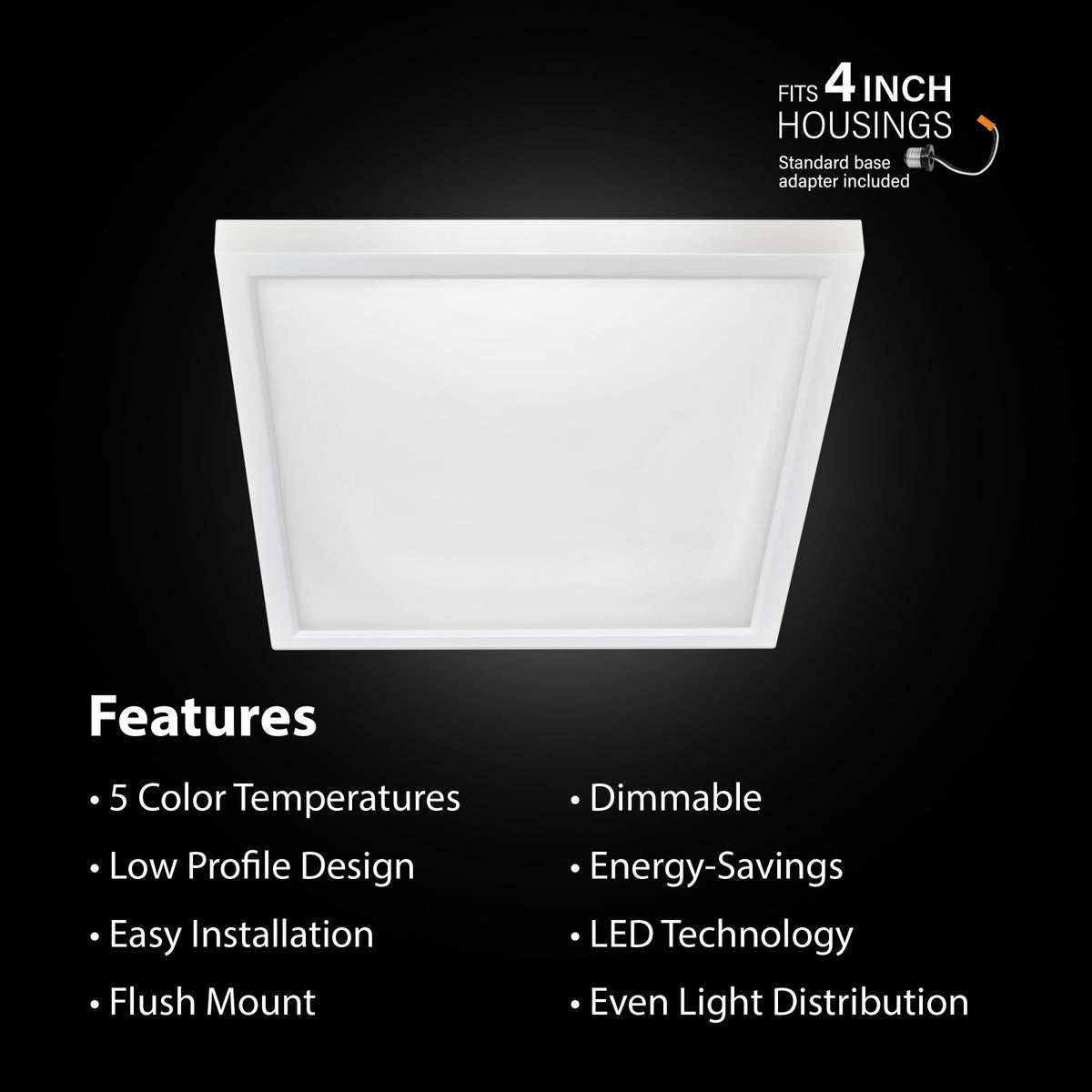 5 in. 7.2W (50W Replacement) Color Selectable (5CCT) White Square Flat Panel Ceiling Downlight with Switch Mode