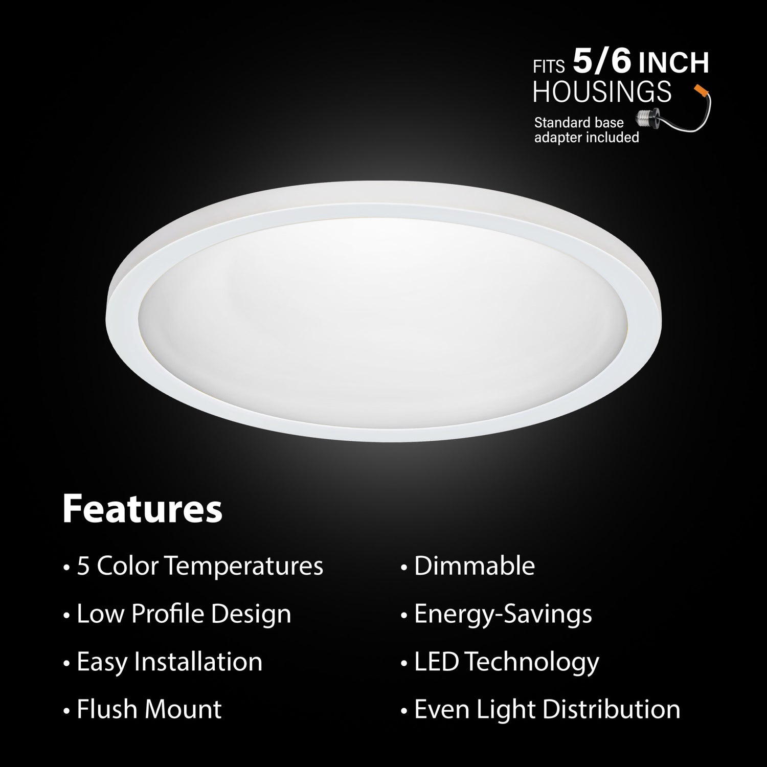 7.5 in. 10.5W (65W Replacement) Color Selectable (5CCT) White Round Flat Panel Ceiling Downlight