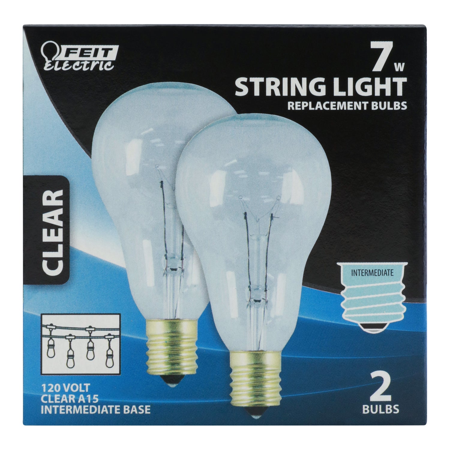 7W Soft White Clear A15 Incandescent Dimmable String Light Replacement Light Bulb (2-Pack)