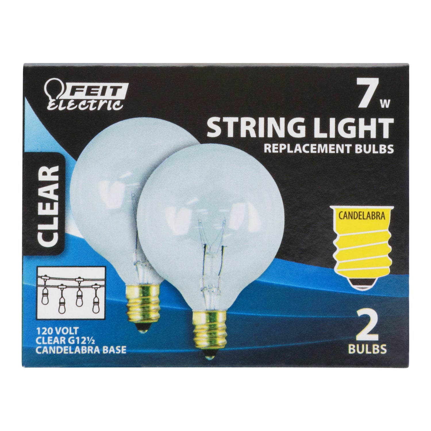 7W Soft White Clear Globe G12 1/2 Dimmable Incandescent String Light Replacement Light Bulb (2-Pack)