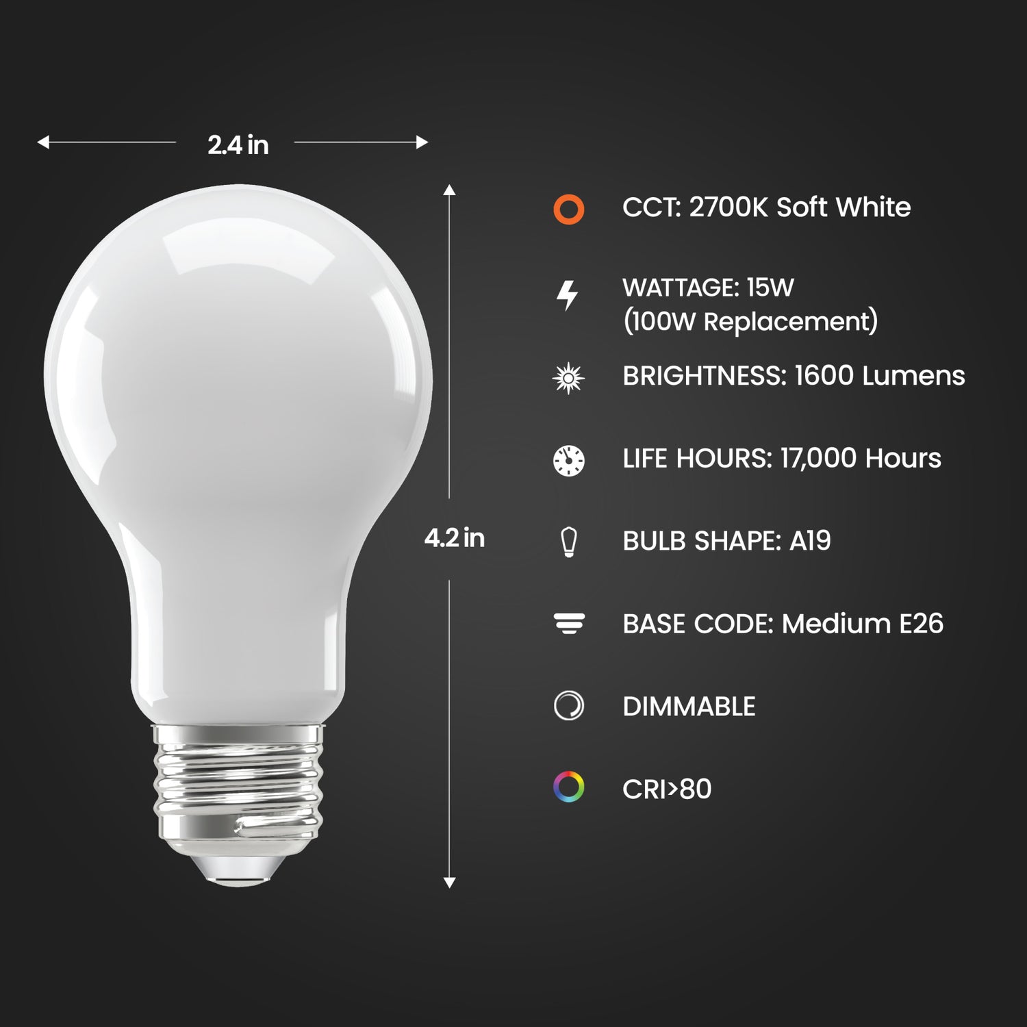15W (100W Replacement) Soft White (2700K) A19 Dimmable Frosted Glass Enhance LED (2-Pack)