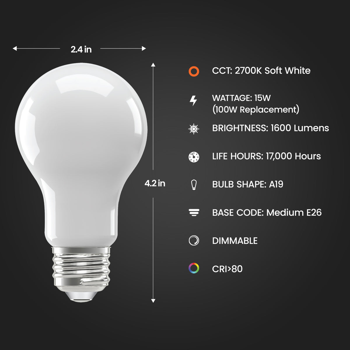 15W (100W Replacement) Soft White (2700K) A19 Dimmable Frosted Glass Enhance LED (2-Pack)