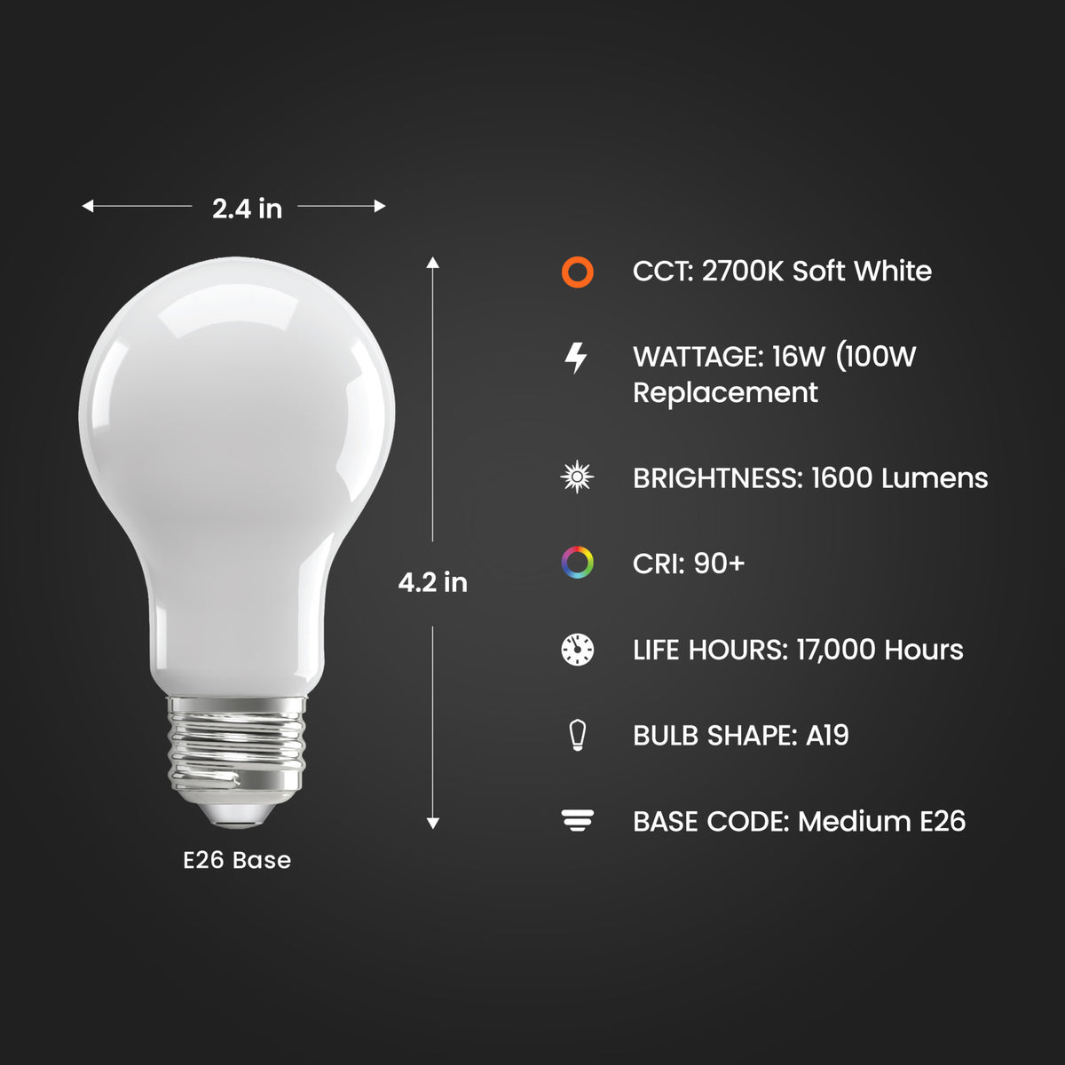 16W (100W Replacement) Soft White (2700K) A19 Enhance Dimmable Glass Filament General Purpose LED (4-Pack)
