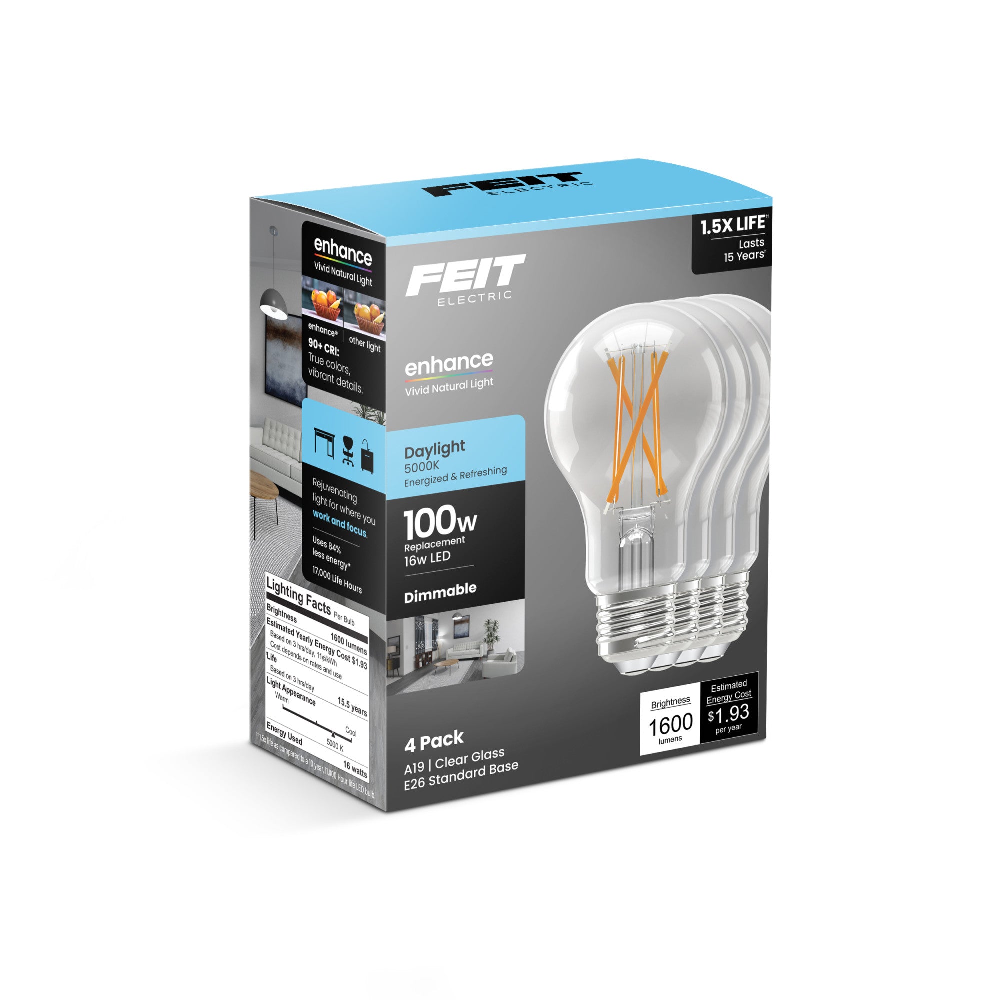 16W (100W Replacement) Daylight (5000K) A19 E26 Base Dimmable