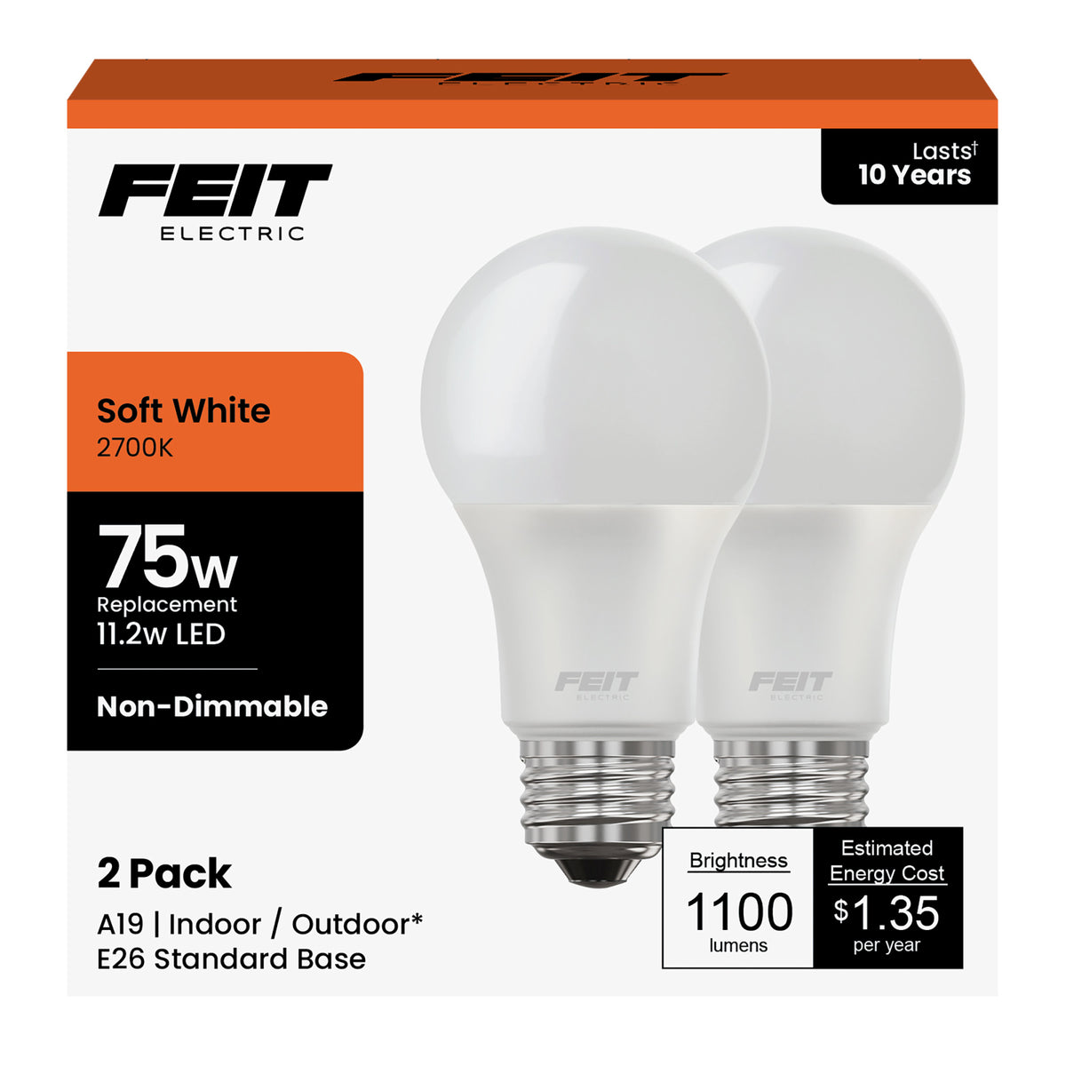 75W Replacement A19 Soft White LED (2-Pack)