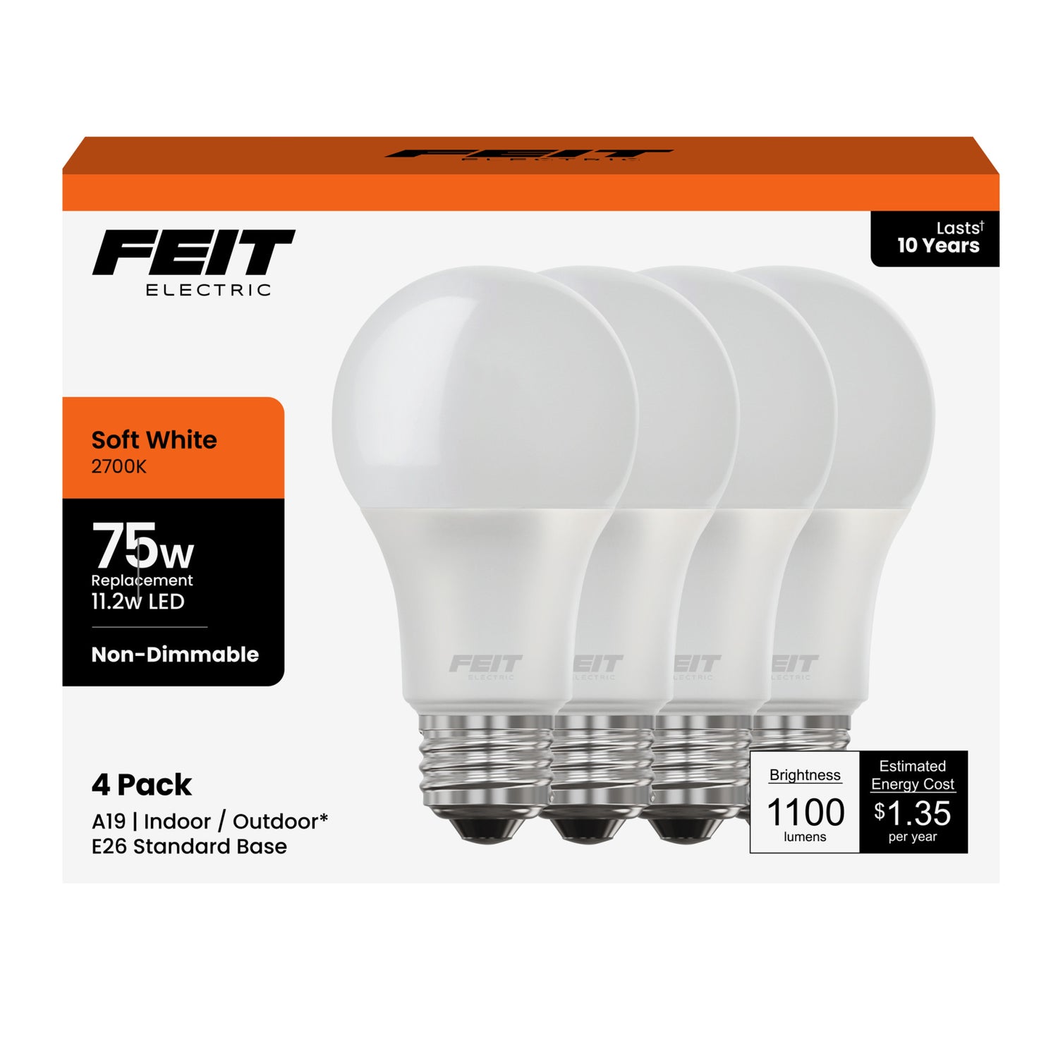 11.2W (75W Replacement) Soft White (2700K) E26 Base A19 Non-Dimmable General Purpose LED (4-Pack)