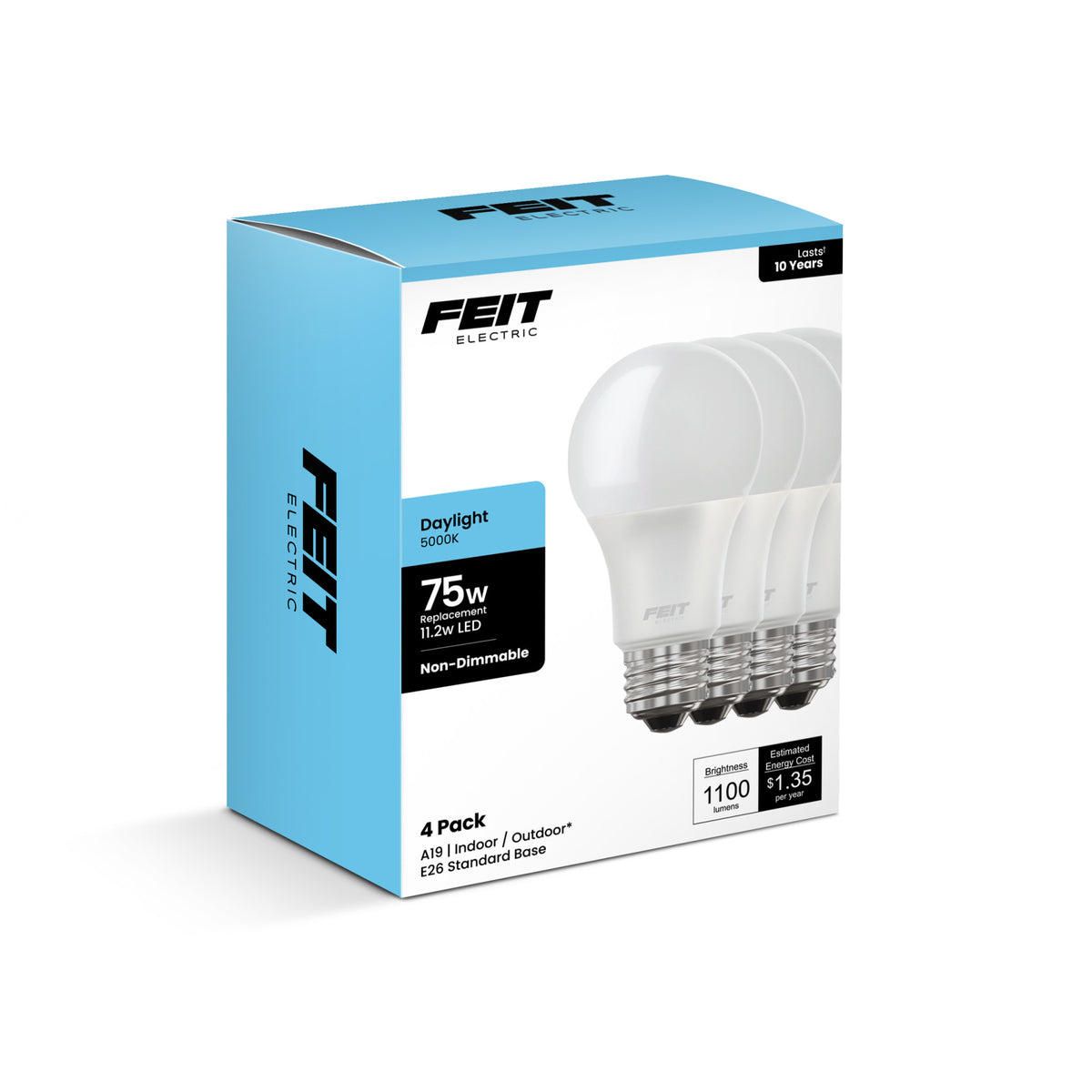 11.2W (75W Replacement) Daylight (5000K) E26 Base A19 Non-Dimmable General Purpose LED Bulb (4-Pack)