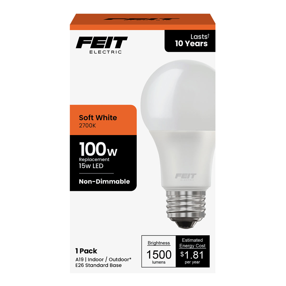 15W (100W Replacement) Soft White (2700K) A19 General Purpose LED