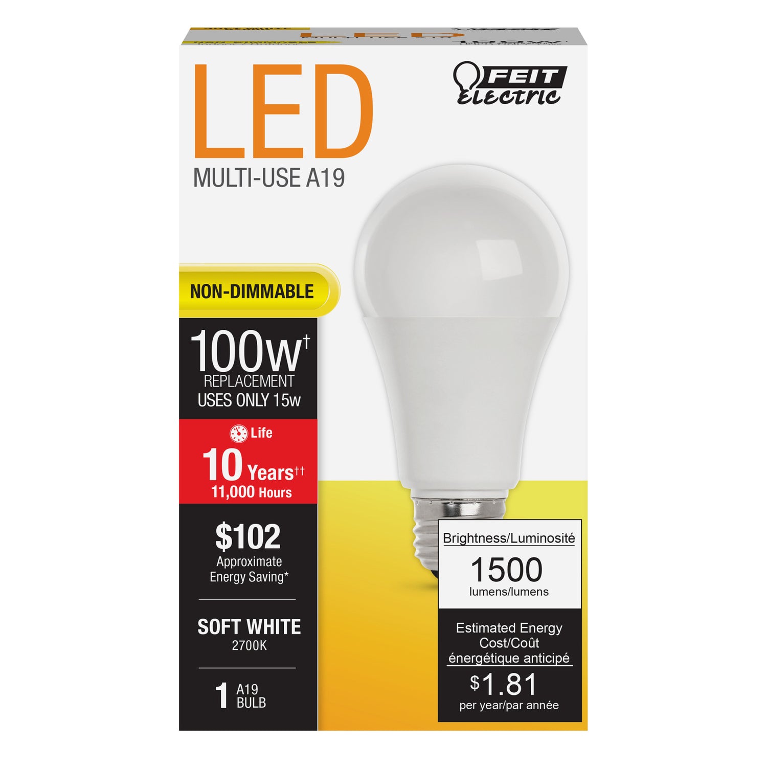 15W (100W Replacement) Soft White (2700K) A19 General Purpose LED