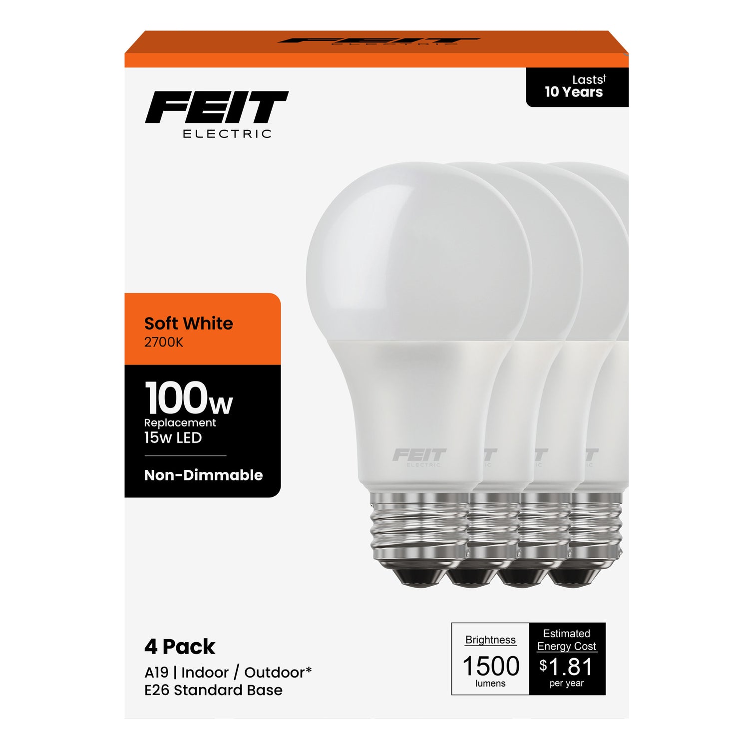15W (100W Replacement) Soft White (2700K) A19 General Purpose LED (4-Pack)