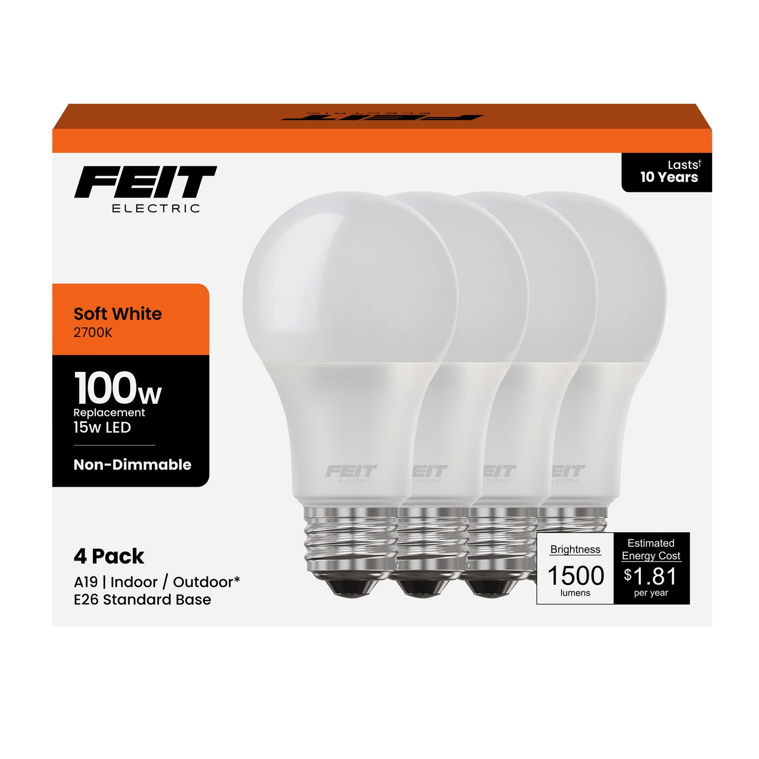 15W (100W Replacement) Soft White (2700K) A19 General Purpose LED (4-Pack)