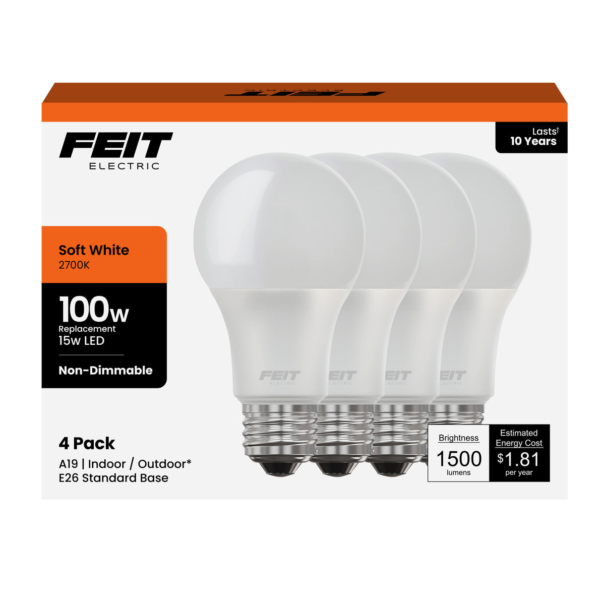 15W (100W Replacement) Soft White (2700K) A19 General Purpose LED (4-Pack)
