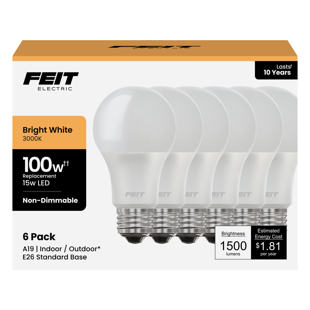 15W (100W Replacement) E26 Base A19 Non-Dimmable General Purpose LED (6-Pack)