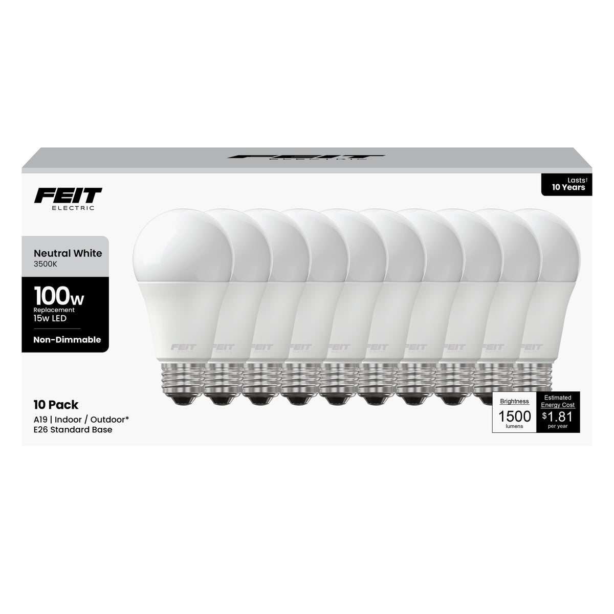 15W (100W Replacement) Neutral White (3500K) A19 General Purpose LED (10-pack)