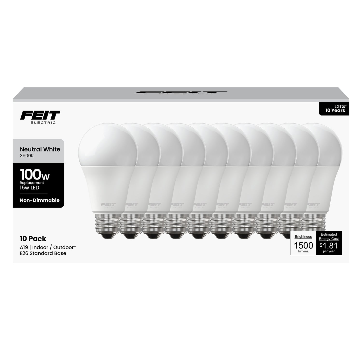 15W (100W Replacement) Neutral White (3500K) A19 General Purpose LED (10-pack)