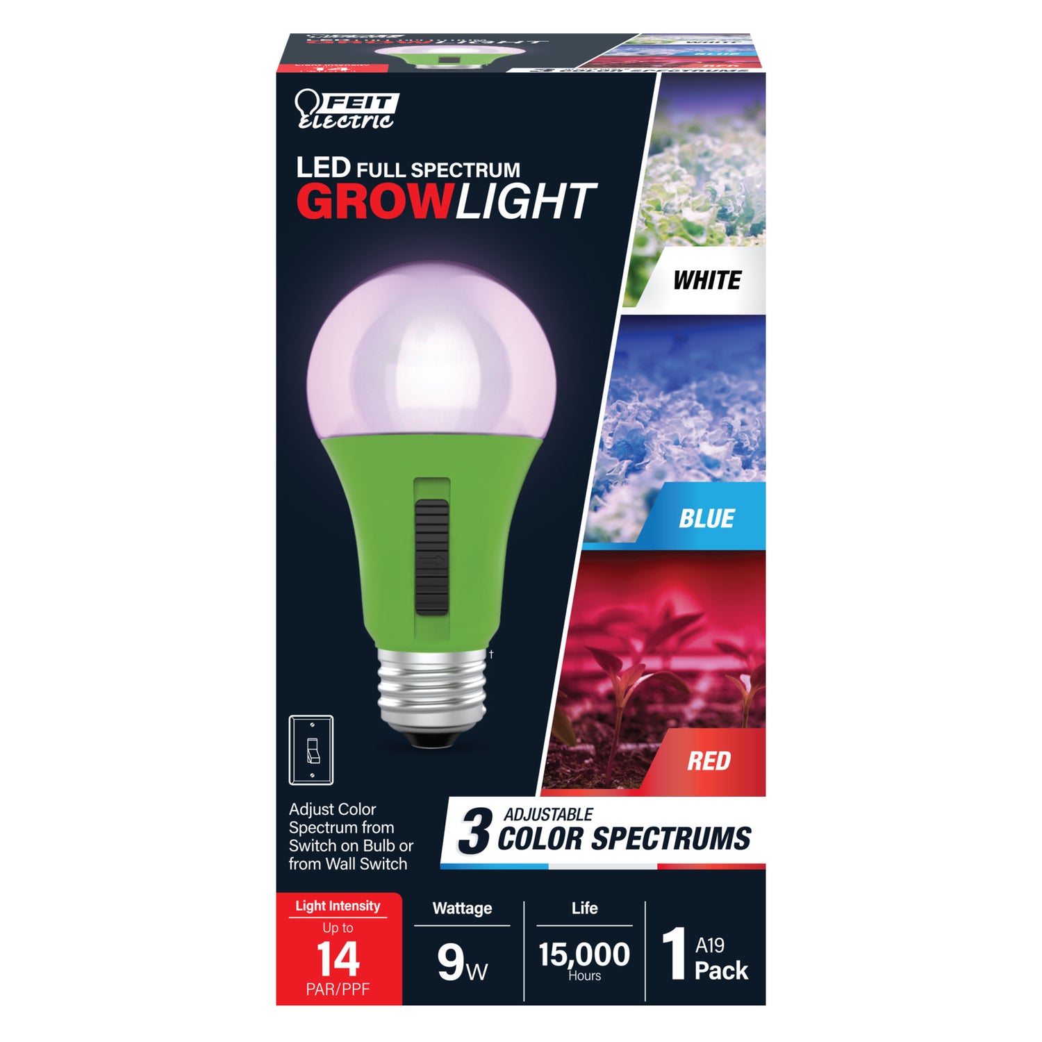 9W Multi Spectrum A19 (E26 Replacement) Adjustable Led Grow Light Bulb