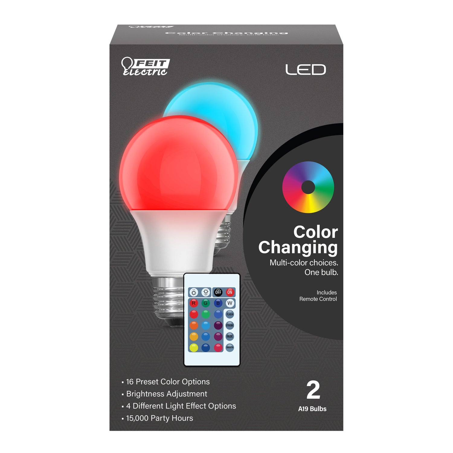 5W Color Changing A19 (E26 Base) LED Party Light Bulb with Remote Control (2-Pack)