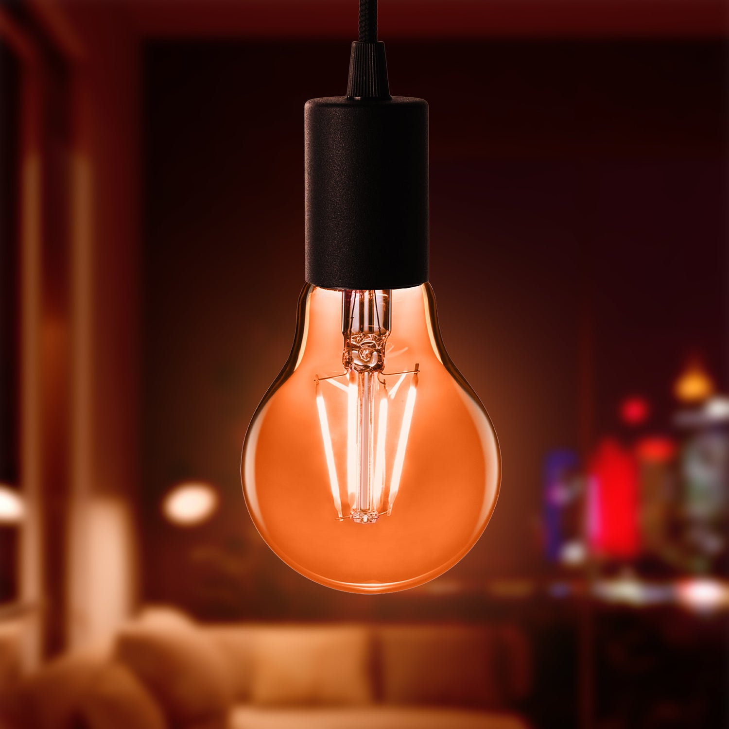 Clear Glass Orange A19 Dimmable LED Filament Light Bulb