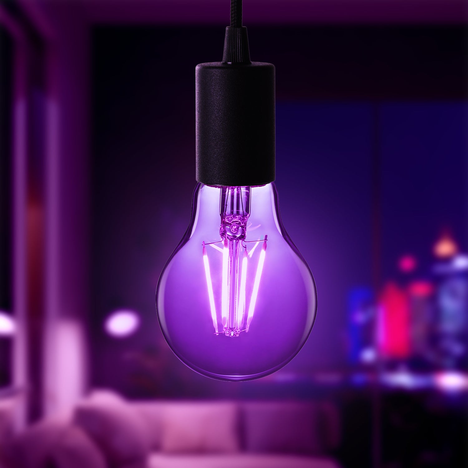 Clear Glass Purple A19 Dimmable LED Filament Light Bulb