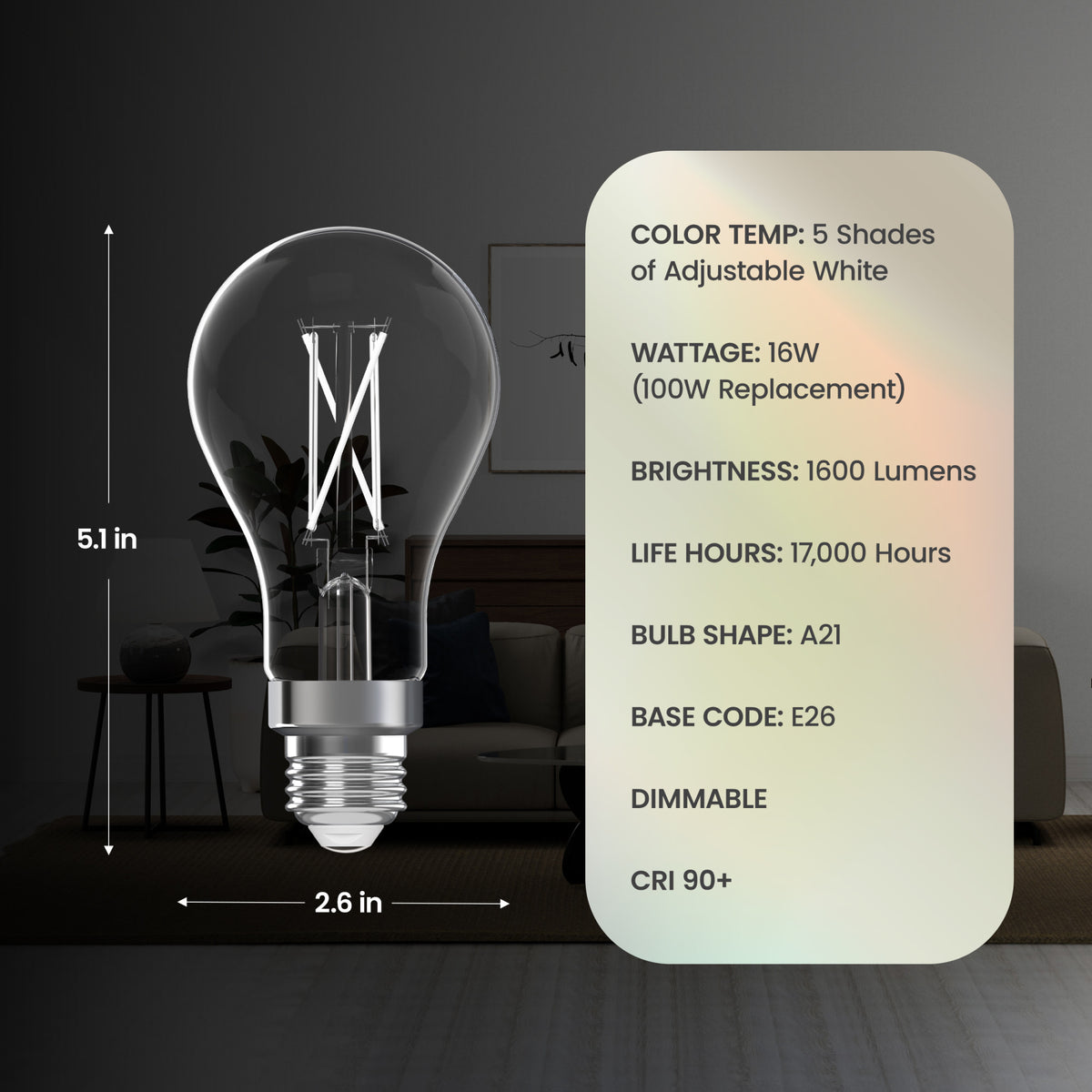16W (100W Replacement) Adjustable White Dimmable White Filament Enhance LED Light Bulb (2-Pack)